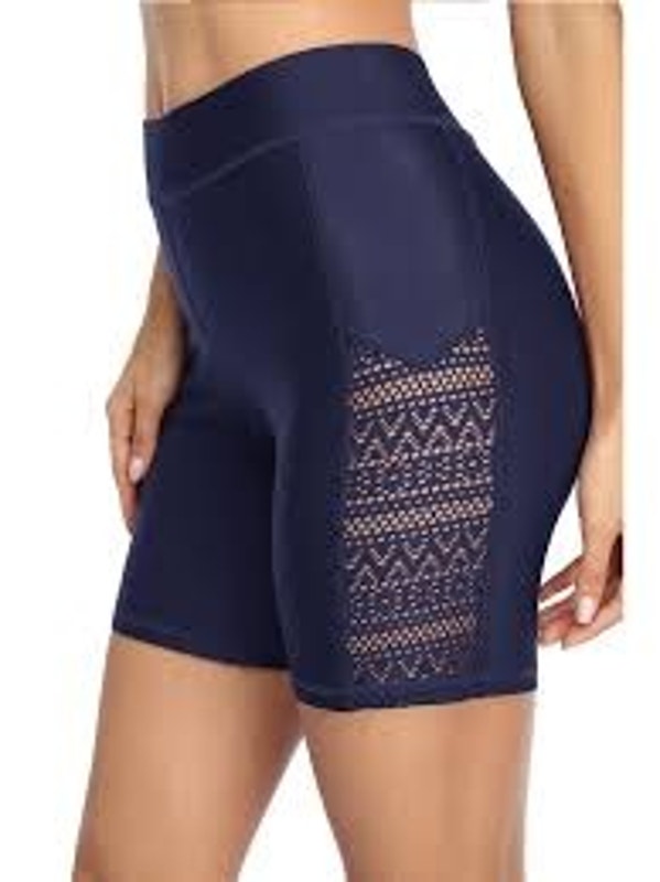 Navy Blue Alove 2x Highrise Swim Shorts Lace Biker Swim Wear Suit Plus Size Mesh